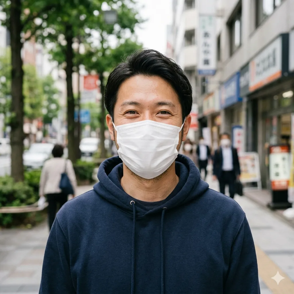 マスクで顔を隠した例