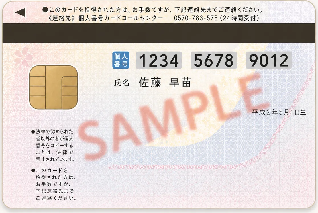 マイナンバーカード裏面の例（提出禁止）
